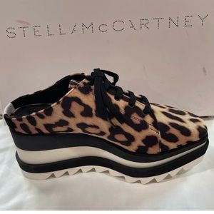 Stella Mccartney Leopard Tan/Black Elyse Lace Up Tan/Black Wedge Size 36, 40